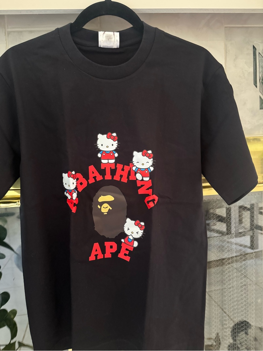A Bathing Ape Black Hello Kitty Graphic Short Sleeve Tee for Kids